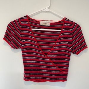 Pull & Bear Short Sleeve Deep V Crop Top, Size M